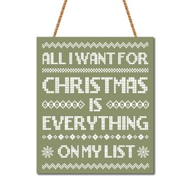 Everything On My List Rustic Vintage Christmas Hanging Signs, Wooden Wall Decor Plaque for Home, Cafe Wall Art
