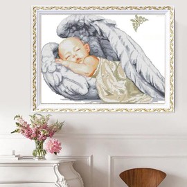 QAZWSX Diamond Painting by Number Kits Angel Baby (30x40cm/12x16in) Full Drill DIY 5D Diamond Art Pictures Crystal Cross Stitch Canvas Embroidery Gift for Home Living Room Bedroom Wall Decor