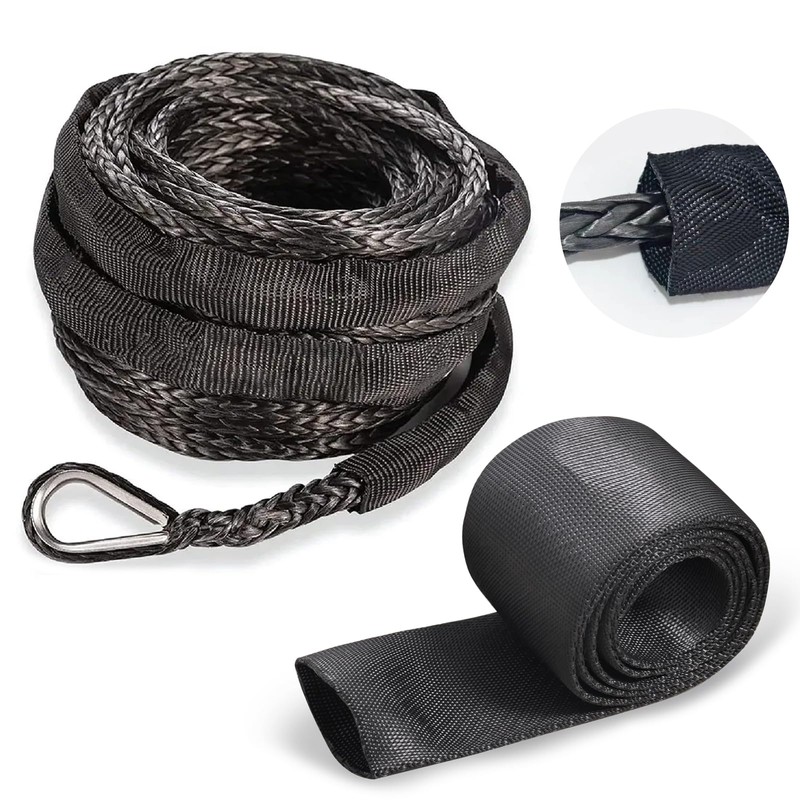 Flylin Winch Rope Protector, Universal Polyester Winch Rope Sleeve, Black,