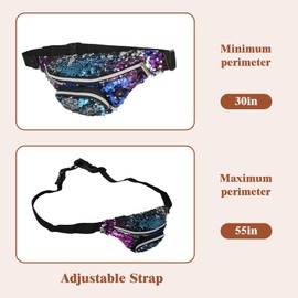 Adjustable Sequins Waist Bag for Women, Shiny Festival Fanny Pack with Zipper Pocket, Glitter Belt for Rave Parties,Crossbody Bags Glitter Fanny Pack Colorful Sequins Waist Pack, Gold, 30*9*15CM,