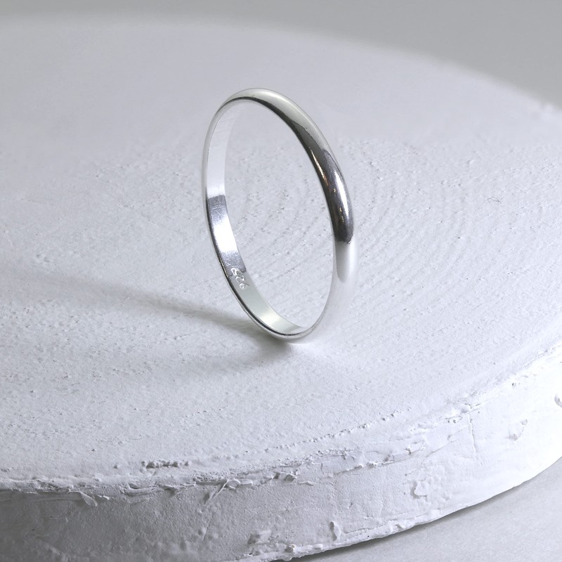 Sterling Silver 2mm D Shaped Wedding Band Ring Size Q