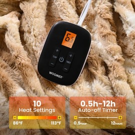 WOOMER Electric Blanket Full Size 77" x 84", Heated Blanket with 0.5-12 Hours Timer & 10 Heating Levels, ETL Certified, Beige Double-Sided Faux Fur, Over-Heat Protect, Machine Washable
