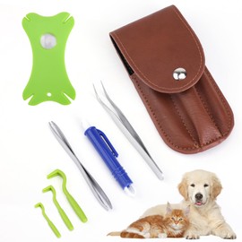 GoldOars Zeckenzange für Hunde 7 In 1, Zeckenkarte mit Lupe Zeckenhaken Set Mit Etui für Mensch, Katzen und Verschiedene Haustiere