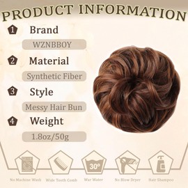 WZNBBOY Messy Bun Hair Piece Hair Bun Wavy Curly Scrunchies Chignon Ponytail Hair Extensions Fake Hair Bun Extensions Synthetic Tousled Updo Hairpieces for Women（Light Golden Brown）