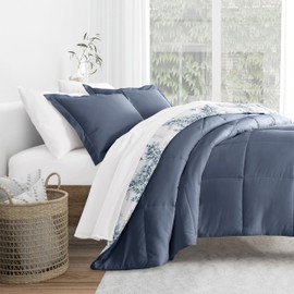 Merit Linens Comforter Set Patterned Microfiber All Season Down-Alternative Ultra Soft Bedding in Bamboo Leaves Blue - Full/Queen Bamboo Leaves Blue Stone