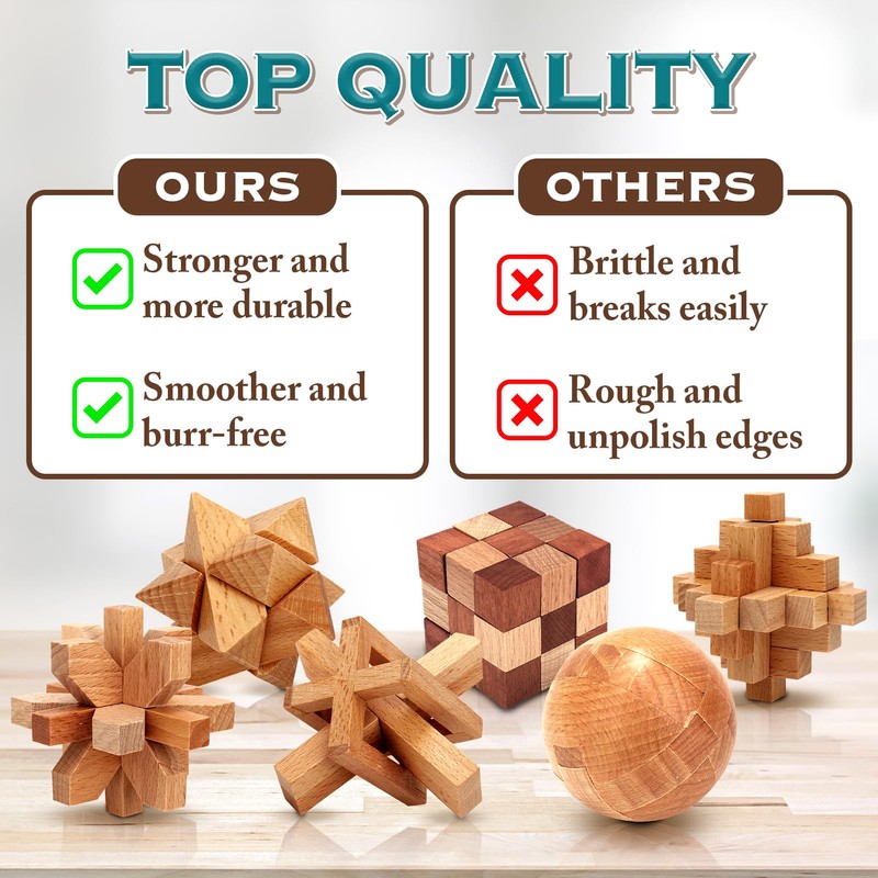 Brain Teaser Wooden Metal Puzzles - Stocking Stuffers Brain Teaser