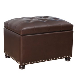 Decent Home 24'' Leather Storage Ottoman Rectangular Foot Rest Stool with Nailhead Trim for Bedroom Living Room(Dark Brown)
