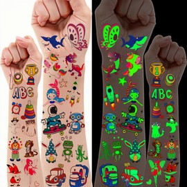 30 Sheets of Tattoos for Children, Skin-Friendly Party Bags, Children's Birthday Boys Toys from 3 4 5 6 7 8-12 Years Luminous Tattoos Children's Tattoos Temporary Tattoos Party Gadgets Sticker Set