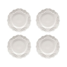 Gracie China, Victorian Rose Collection, 8-Inch Dessert Plate, White Fine Porcelain, Set of 4