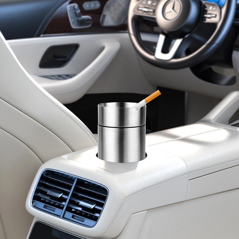 Outdoor Ashtray with Lid, Stainless Steel Ashtray for Car, Garden,
