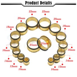 Uqnwbdq 00G-25mm Single Flare Gauges Tunnels Plugs Stretching Set Kit 316L Surgical Stainless Steel Gauges Tunnle Plug for Ears Size 00G 12mm 14mm 16mm 18mm 20mm 22mm 25mm 3/8 inch women Men Gold
