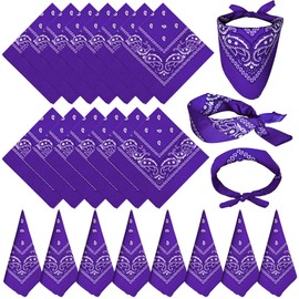 TFengfly 24 Pack Purple Paisley Bandanas Bulk Unisex Cowboy Bandanas Head Scarf Necktie Face Cover (Purple)