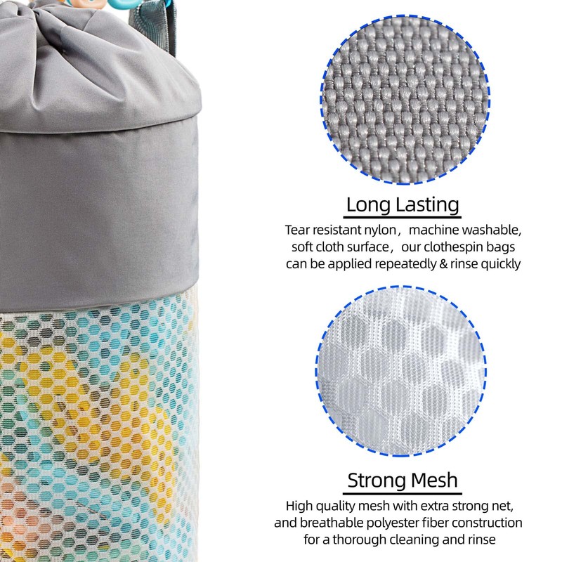 KOOZTI Mesh Clothespin Bag Holder Outside, Multiple Hanging Methods Clothes