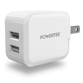 Liquipel Powertek Dual USB-A Wall Charger, Beveled Edges, Foldable, Compact, Pastel Colors (White)