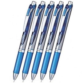 Pentel EnerGel Deluxe RTX Retractable Liquid Gel Pen,1.0mm, Midium Line, Metal Tip, Blue Ink-Value set of 5
