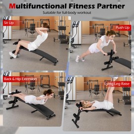 KOTEK Sit Up Bench, Adjustable Ab Bench with Cushioned Seat & Anti-Slip Foot Pads for Core & Strength Training, Foldable Decline Workout Bench for Home Gym, 300 Lbs Weight Capacity