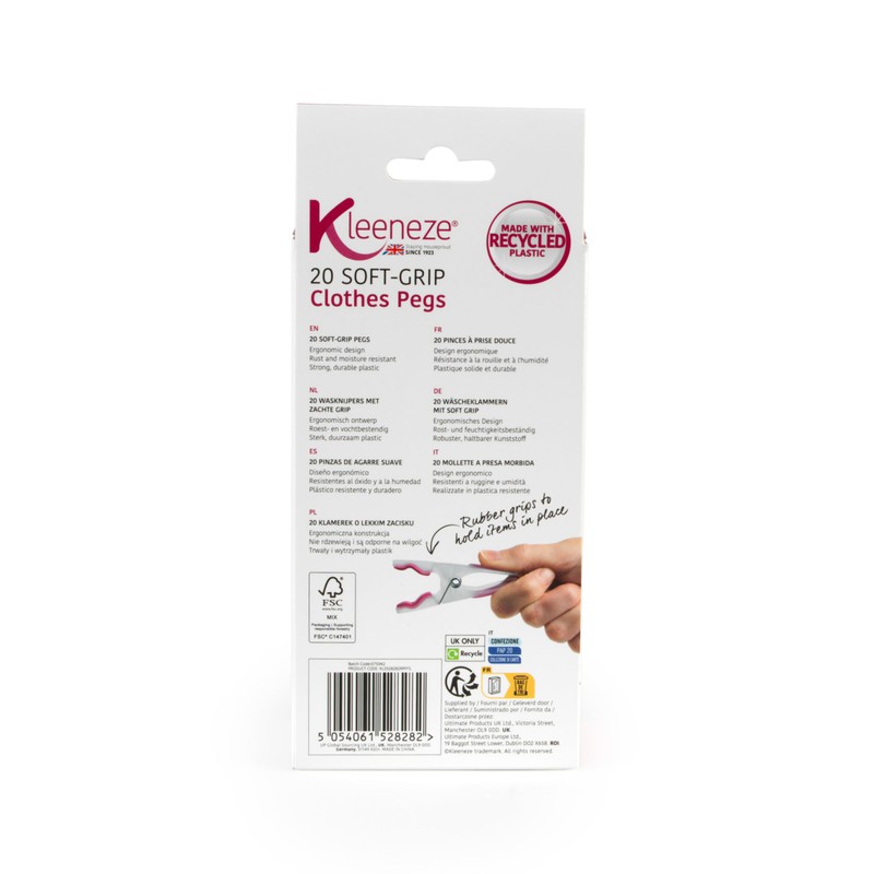 Kleeneze 20-Pack Laundry Pegs – Durable Clothespins, Soft Ergonomic Rubber