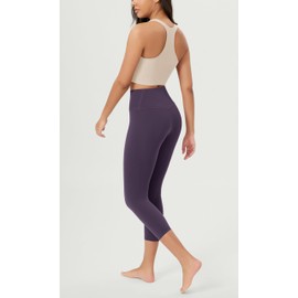 ODODOS Women's Crossover Leggings with Back Pocket, 23" Buttery Soft V High Wasit Cropped Length Lounge Yoga Pants, Dark Purple, Small