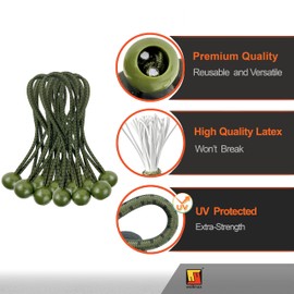 6 inch 100 Piece Heavy Duty 5mm Ball Bungee Canopy Cord by Wellmax, Green Camo Color