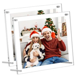 AITEE 4x6 Acrylic Picture Frames 2 Pack, Clear Desk Picture Frames with Stand, Modern Frameless Floating Frames Lucite Transparent Square Cubes Frame for Wall & Desktop Display Gift for Home Office