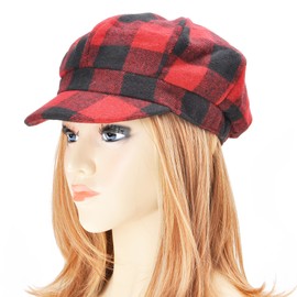 ZLYC Womens Classic Newsboy Caps Visor 8 Panel Gatsby Cabbie Hat ((Plaid) Red 2),One Size