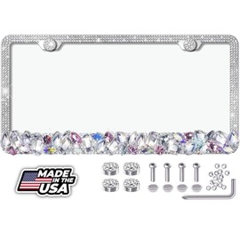 BLVD 3D Bling Chunky Silver, Clear and Pink Crystals Metal License Plate Frame