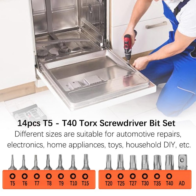 Saipor 14pcs T5 - T40 Torx Screwdriver Bit Set with