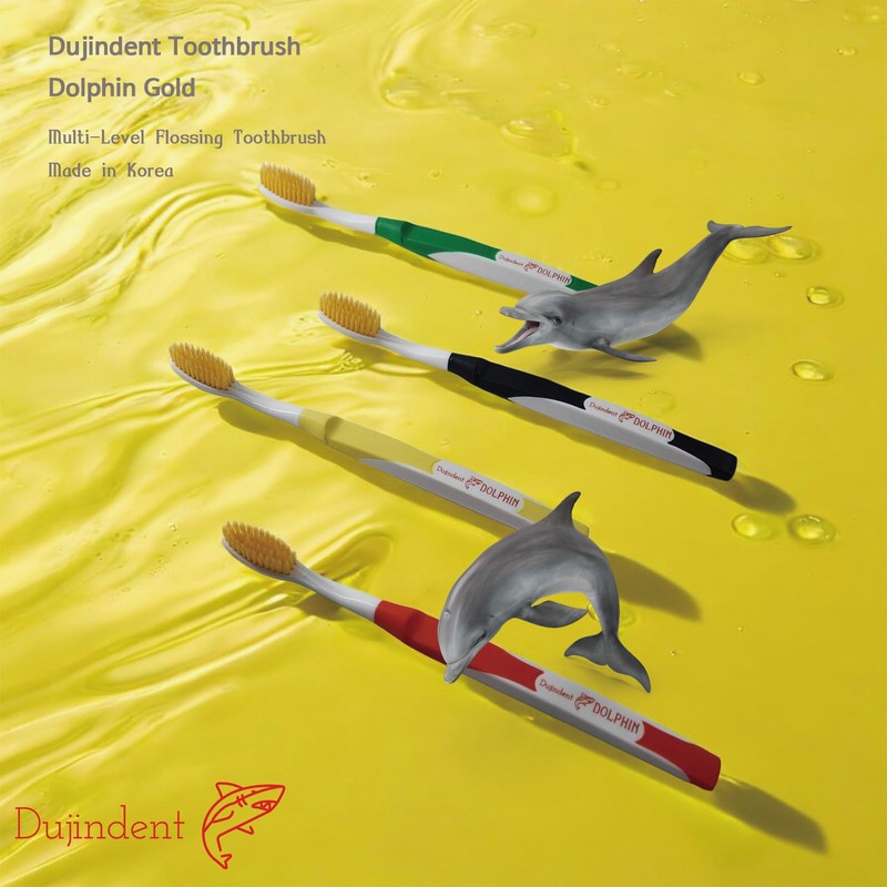 DUJINDENT Dolphin Gold Extra Soft Toothbrush Manual Long Flossing Bristle,