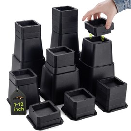 BTSD-home Bed Risers 6 Inch Heavy Duty Adjustable Bed Raisers Blocks Lift 5 or 6 Inch Suitable for Couch Desk Chair and Sofa Black 4 Pack