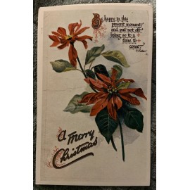 Vintage 1900's Merry Christmas POSTCARD Beautiful Poinsettias Be Happy