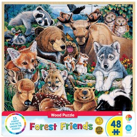Masterpieces 48 Piece Fun Facts Jigsaw Puzzle for Kids - Forest Friends Wood Puzzle - 12"x12"