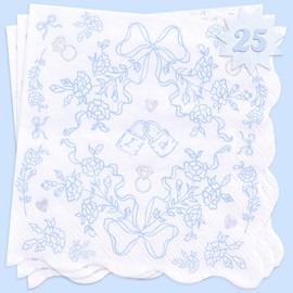 xo, Fetti Blue I Do Bridal Wavy Napkins - 3-ply, 25 pcs | Bachelorette Decorations, Engagement Supplies, Bridal Shower Linens, Cocktail Decor, Bach Party Tableware