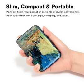 Kaabao Credit Card Holder for Women Men RFID Blocking Wallet Small Business Metal Slim Mini Aluminum Hard Case, Cafe Terrace at Night by Vincent Van Gogh, Small, Minimalist, Compact, American