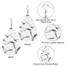 Zokola Seagull Leather Drop Earrings Set, Watercolor Nature Ocean Bird Seagulls Lightweight Teardrop Earrings Leather Dangle Earrings For Women Friends Wedding Jewelry