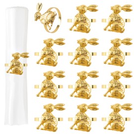 URROMA 12pcs Gold Rabbit Napkin Rings Metal Rabbit-Shaped Napkin Holders Towel Buckles Napkin Rings for Wedding Easter Party Dinner Table Decor
