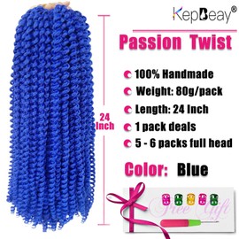 24Inch Passion twist hair 1Pack Passion Twist Crochet Hair Water Wave Crochet Hair for Black Women (24 Inch (Pack of 1), Blue)