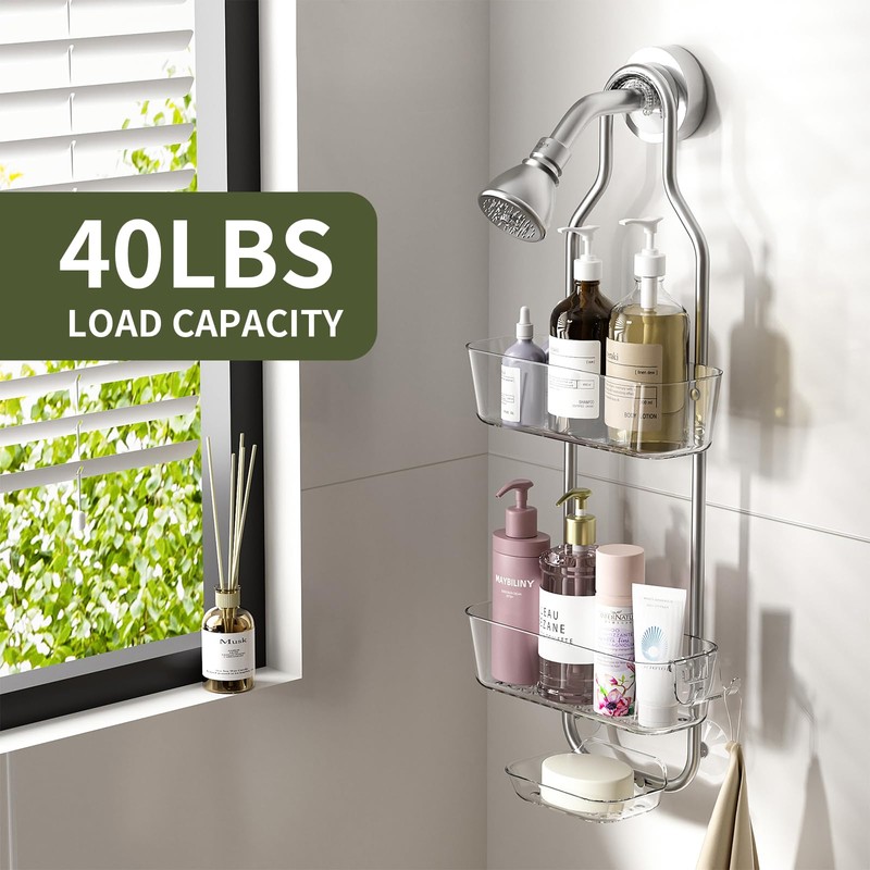 Ettori 3-Tier Shower Cubicle, Bathroom Organiser, Shelf Organiser, Chrome, Shower