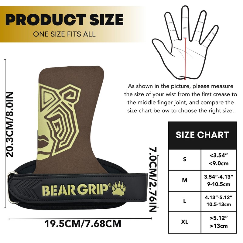 BEAR GRIP - Crossfit Grip (MicroFibre BrownGrey No-Hole, S)