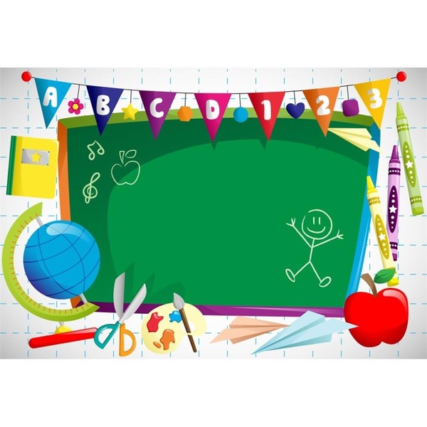 Xiaoterna 7x5ft Back to School Backdrop Watercolor Chalkboard Pen Paper