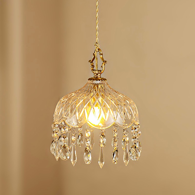 LYTSNUGIC Small Vintage Crystal Pendant Light Kitchen Island,French Brass Glass