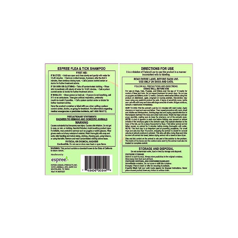 Espree Flea & Tick Dog Shampoo, Aloe Vera Based Formula,