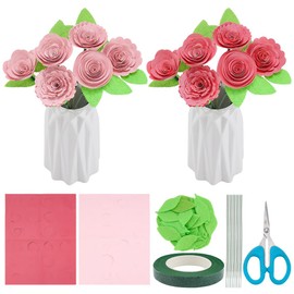 WEBEEDY 10 Sets Paper Flowers Making Kit Flower Paper Craft for Beginner, DIY Flowers Decorations with Pre-Cut Flower, Papers Wire Stems, Felt Leaves for Wedding Birthday Party Floral Gift