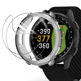 [Lamshaw] Garmin Approach S50 Protective Film + TPU Case, 3 Piece Set (2 Film + 1 Case), Full Protection, Shockproof, Anti-Scratch, High Sensitivity Touch Compatible, Only for 1.2 inch Screen (2 Film