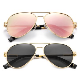 Gleyemor Kids Polarized Aviator Sunglasses for Juniors Teenagers Age 8-18 (Gold/Pink Mirror+Gold/Grey)