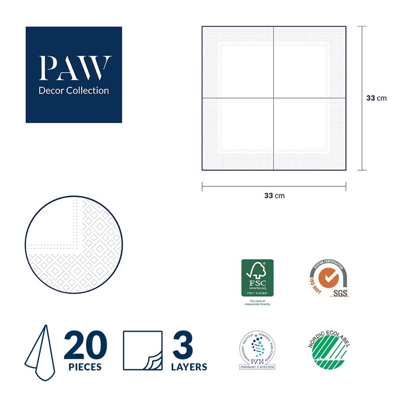 Paw Lunch Napkin Pack of 20, Coast, 33 x 33