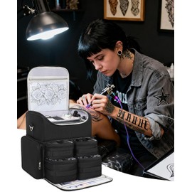 Relavel Tattoo - Funda de viaje con 4 bolsas extraíbles, mochila impermeable 3 divisores desmontables, estuche de transporte de tatuajes profesional para impresora de plantillas, equipos y suministros