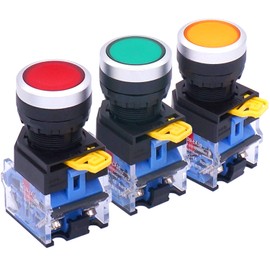 Taiss 3pcs 22mm Momentary Push Button Switch 10A 440V 1NO 1NC Red Yellow Green Sign DPST Pushbutton Switches LA38-11BNRYG