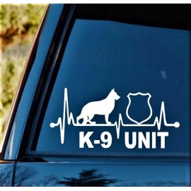 Bluegrass Decals K9 K-9 Unit German Shepherd Heartbeat Dog Decal Sticker k1169 SAR Drug Law Badge - White