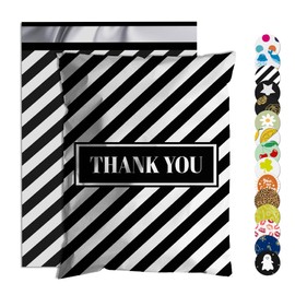 Jowlroel Thank You Poly Mailer 12x15.5 Inch 50 Pcs, Waterproof and Tear-Resistant Shipping Bags for Clothing, Black and White Striped Printed Packaging Bags for Small Business