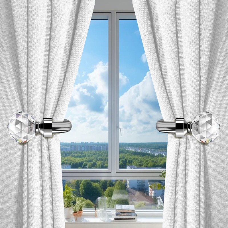 HIKMLK Crystal Curtain Holdbacks 2pcs, Metal Curtain Tieback Pull Back